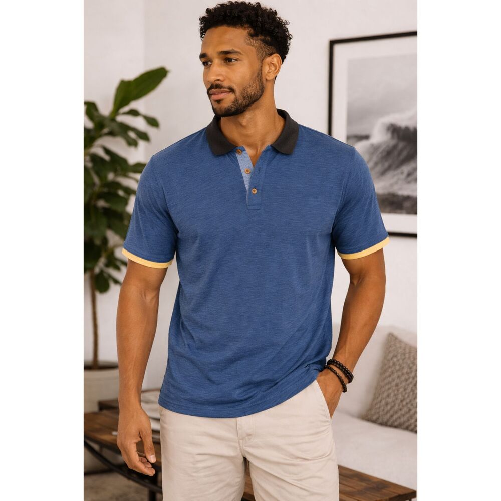 The Territory Ahead Blue Henley Shirt XL Cotton Casual Button Placket